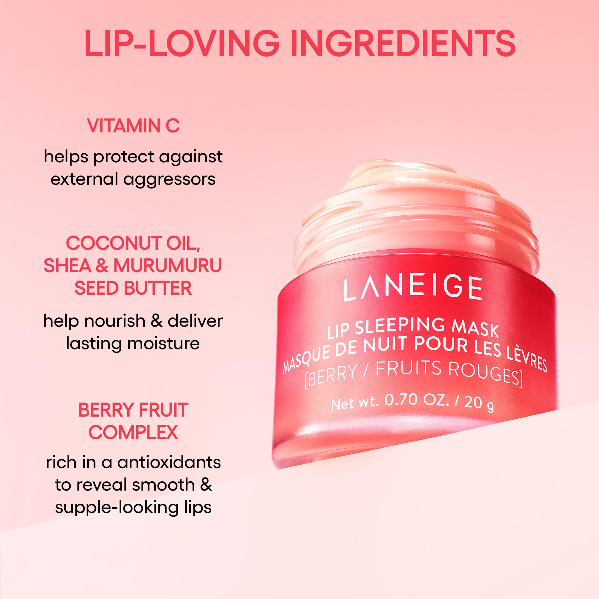 LANEIGE Lip Sleeping Mask, Berry: Nourishing Overnight Lip Treatment with Vitamin C, Shea & Murumuru Butter - TrustMedUSA