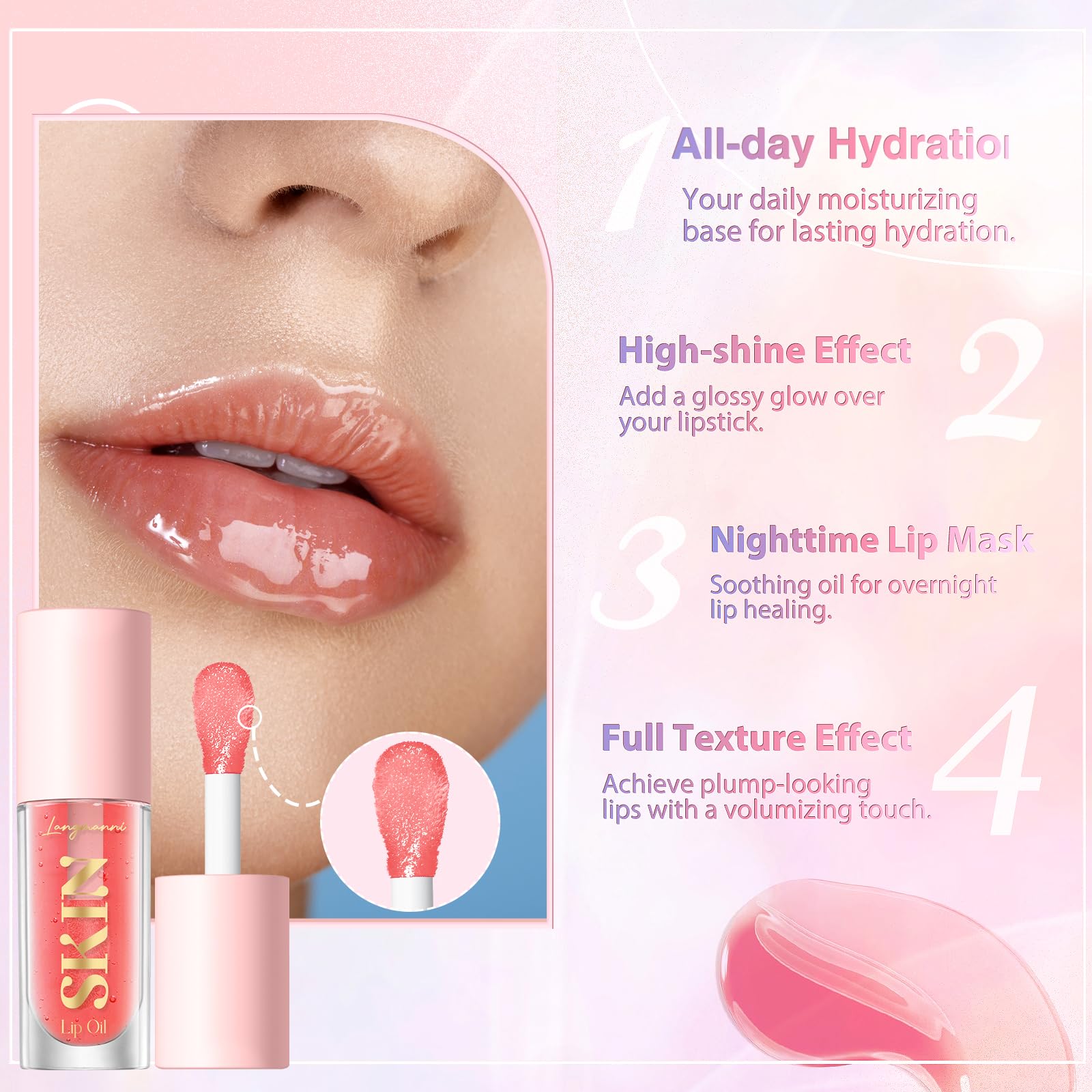 LANGMANNI Moisturizing Lip Oil,No-Sticky Lip Gloss Lip Balm Lip Care,Fruit Flavoured Lip Oil For Dry Lip's Moisturizing Hydrating And Nourishing ((Strawberry)) - TrustMedUSA