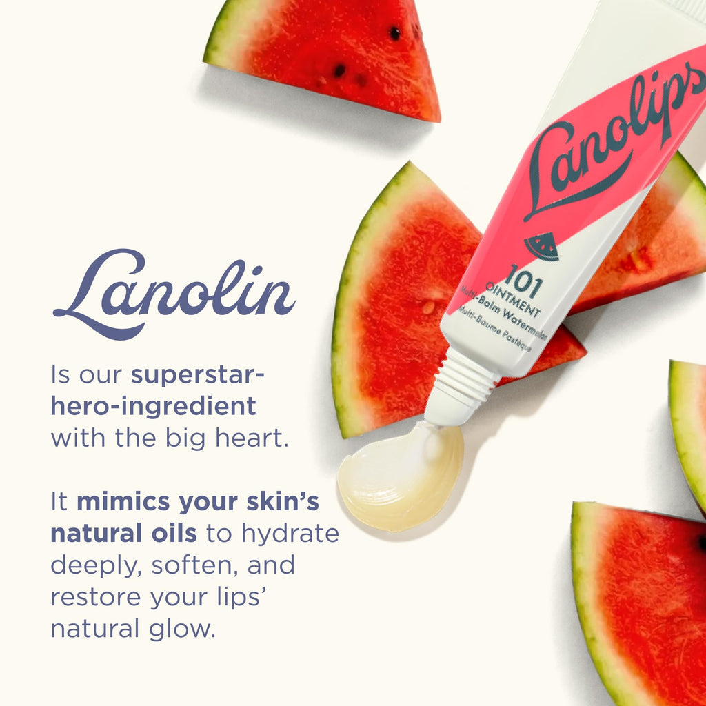 Lanolin 101 Multipurpose Ointment - Lanolin Lip Balm & Healing Ointment for Skin Barrier Repair - Moisturizer for Dry Lips, Cuticles & Elbows - No Petroleum Formula - Watermelon (0.35 oz) - TrustMedUSA