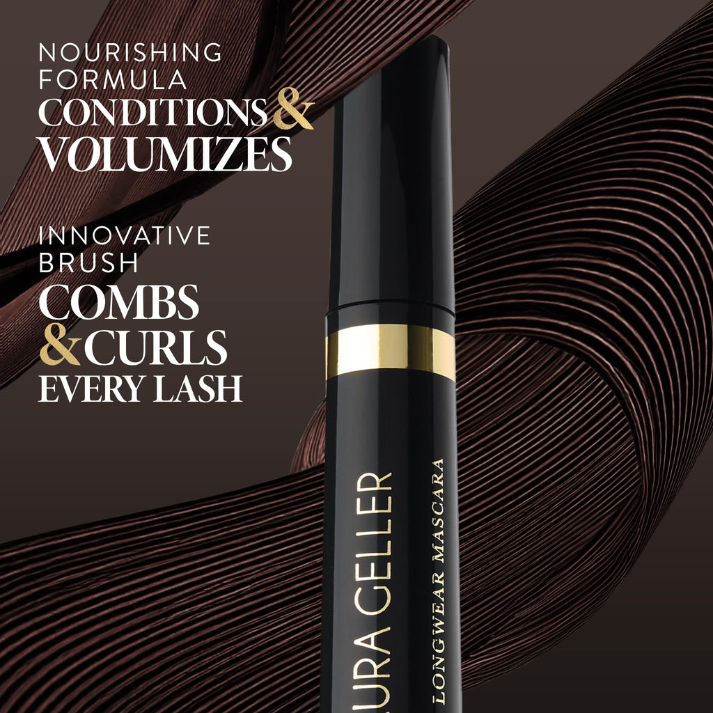LAURA GELLER NEW YORK Kajal Longwear Mascara, Brown - Lengthening, Defining, Curling, Buildable Formula Eye Makeup - Natural Look for Everyday - TrustMedUSA