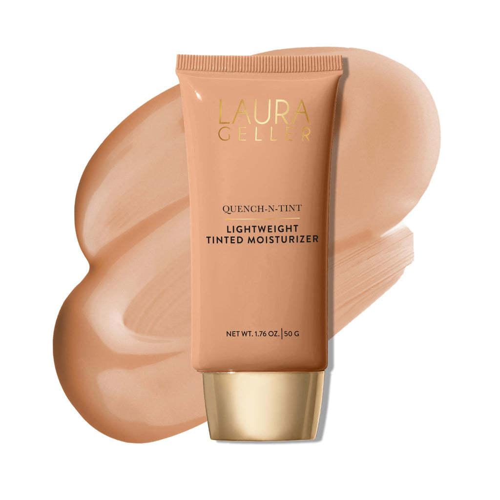 LAURA GELLER NEW YORK Quench-n-Tint Tinted Moisturizer - Sheer to Light Buildable Coverage - Natural Glow Finish - Lightweight Formula with Hyaluronic Acid, 04 Medium - TrustMedUSA
