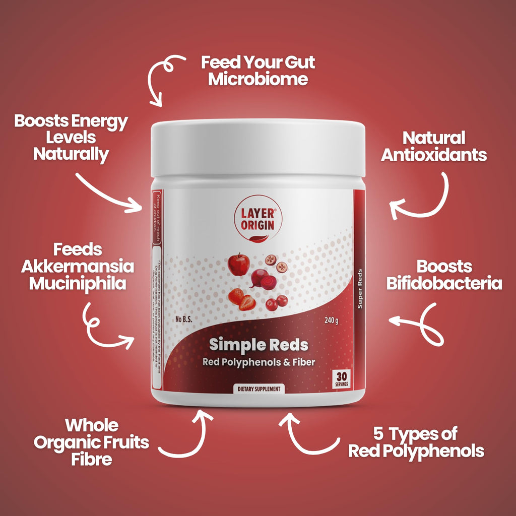 Layer Origin Simple Reds - Organic Red Polyphenols Whole Fruit Powder | Five Real Whole Fruits | 30 Servings - TrustMedUSA