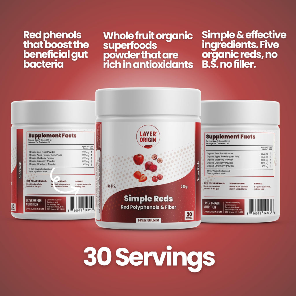 Layer Origin Simple Reds - Organic Red Polyphenols Whole Fruit Powder | Five Real Whole Fruits | 30 Servings - TrustMedUSA