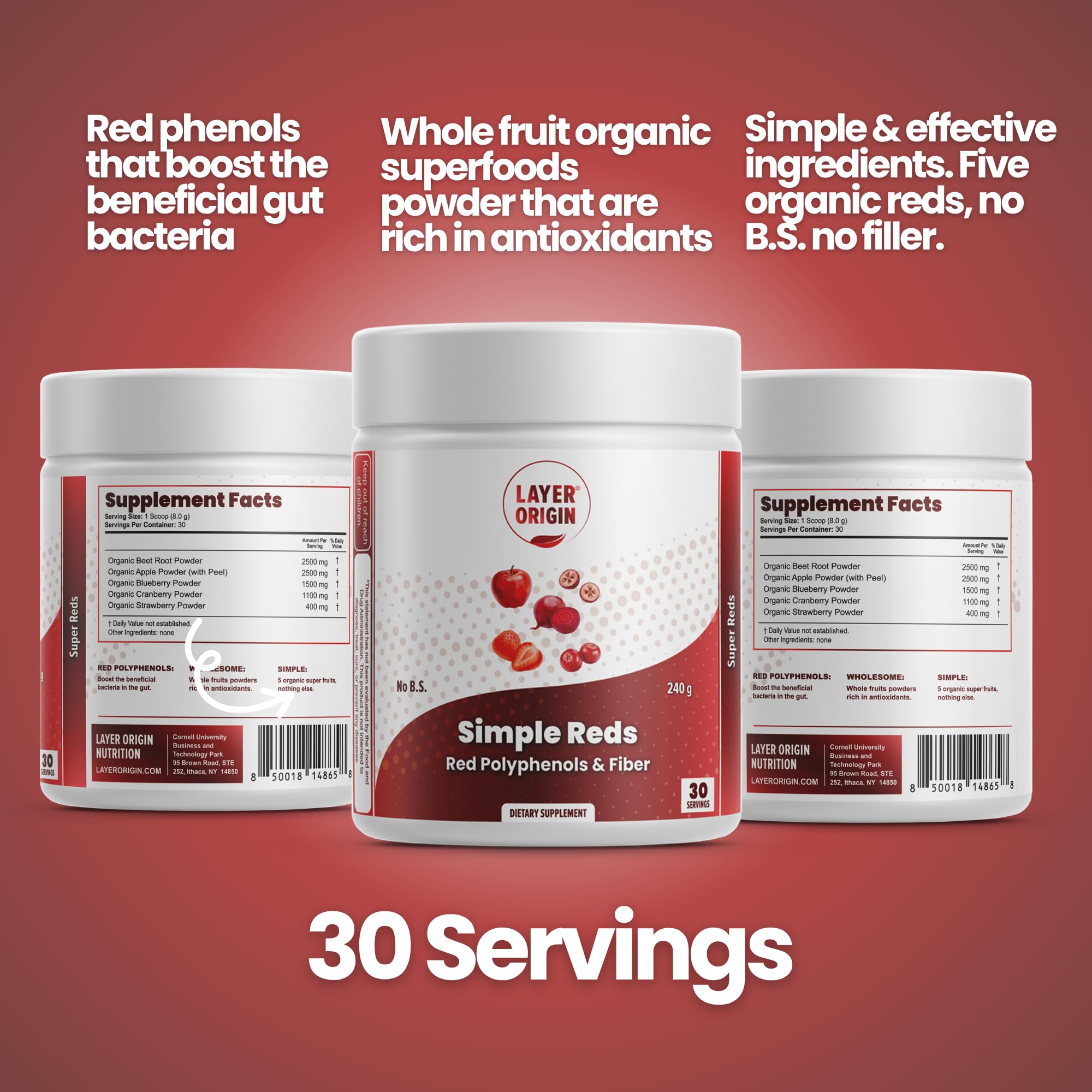 Layer Origin Simple Reds - Organic Red Polyphenols Whole Fruit Powder | Five Real Whole Fruits | 30 Servings - TrustMedUSA