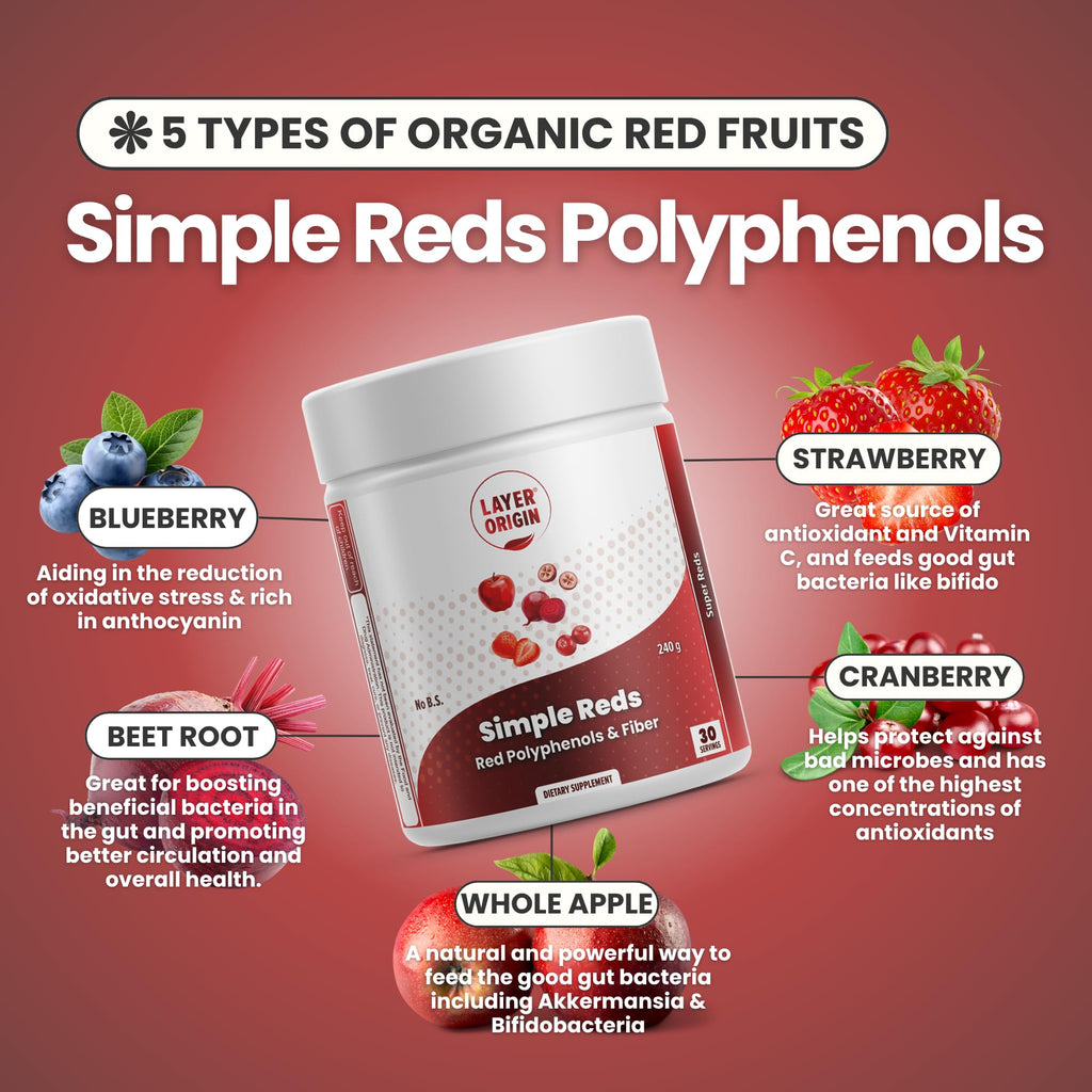 Layer Origin Simple Reds - Organic Red Polyphenols Whole Fruit Powder | Five Real Whole Fruits | 30 Servings - TrustMedUSA