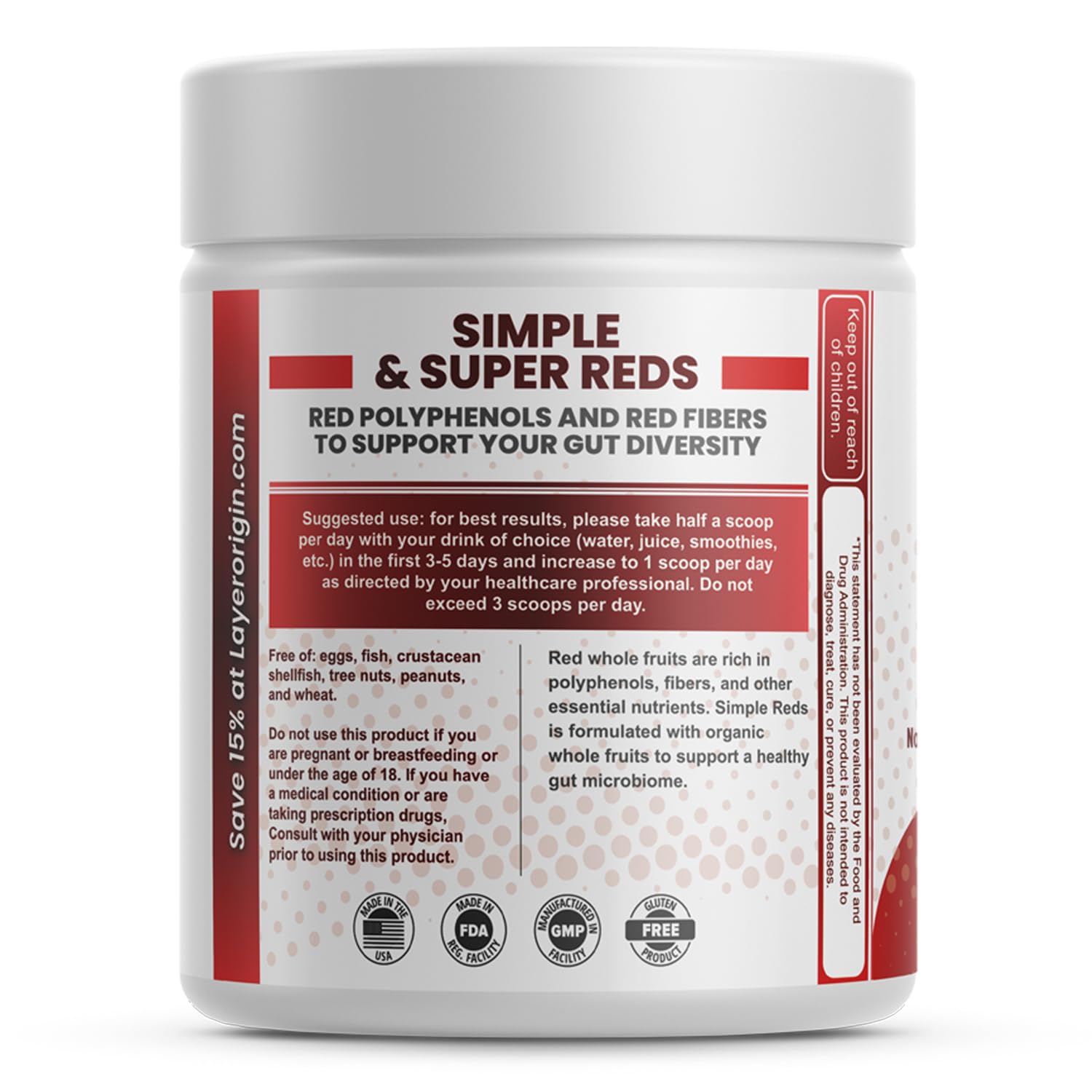 Layer Origin Simple Reds - Organic Red Polyphenols Whole Fruit Powder | Five Real Whole Fruits | 30 Servings - TrustMedUSA