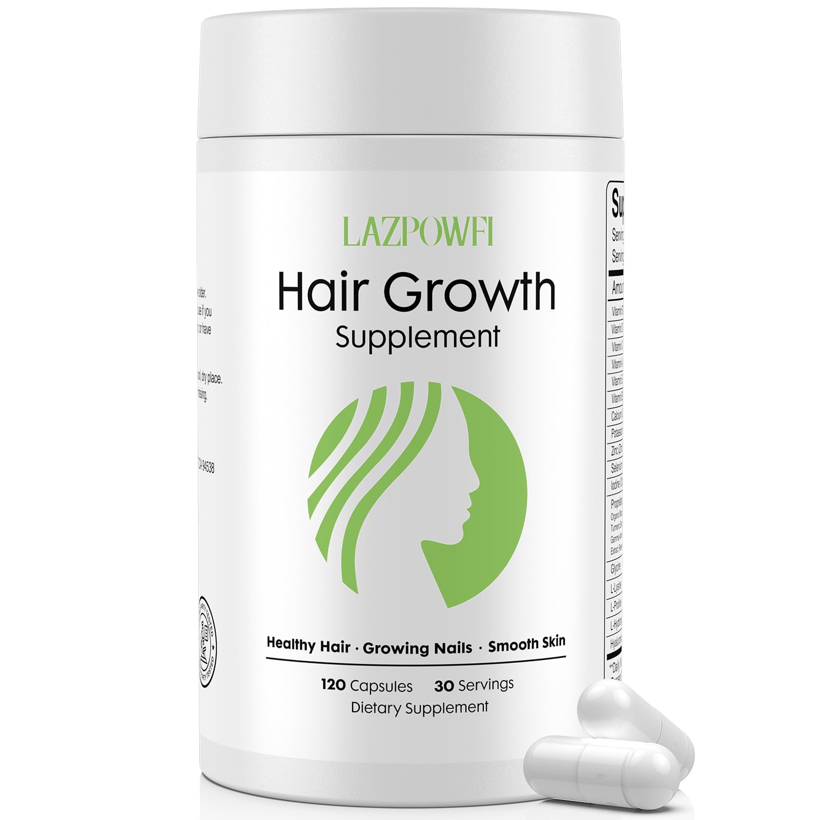 Lazpowfi Hair Growth Supplement, Biotin 10000mcg, 32-in-1 with Vitamin A, B3, C, Magnesium, Calcium, Hair Growth Products, Supports Hair & Nails Natural Growth Vitamins, for Women & Men - 30 Servings - TrustMedUSA
