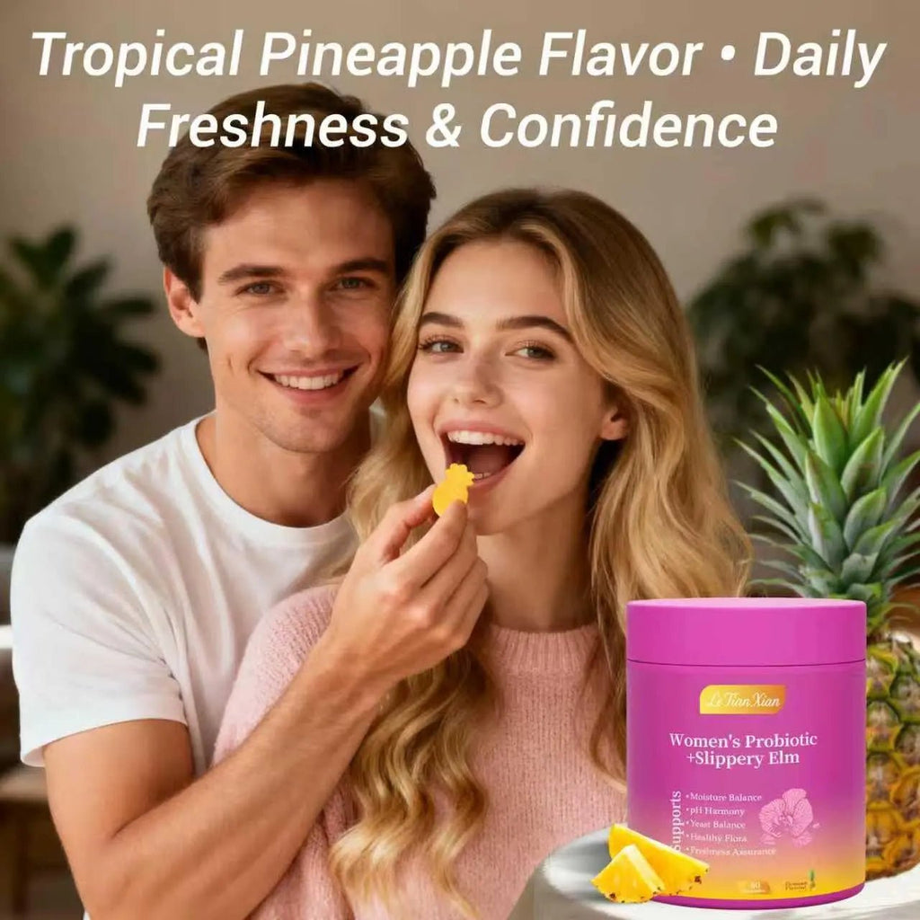 Le Tian Xian Her Juicy Feminine Probiotics Gummies for Women with Slippery Elm, Prebiotics & Lactobacillus - for pH Balance & Digestive Health, Tropical Pineapple Flavor, 60 Count - TrustMedUSA