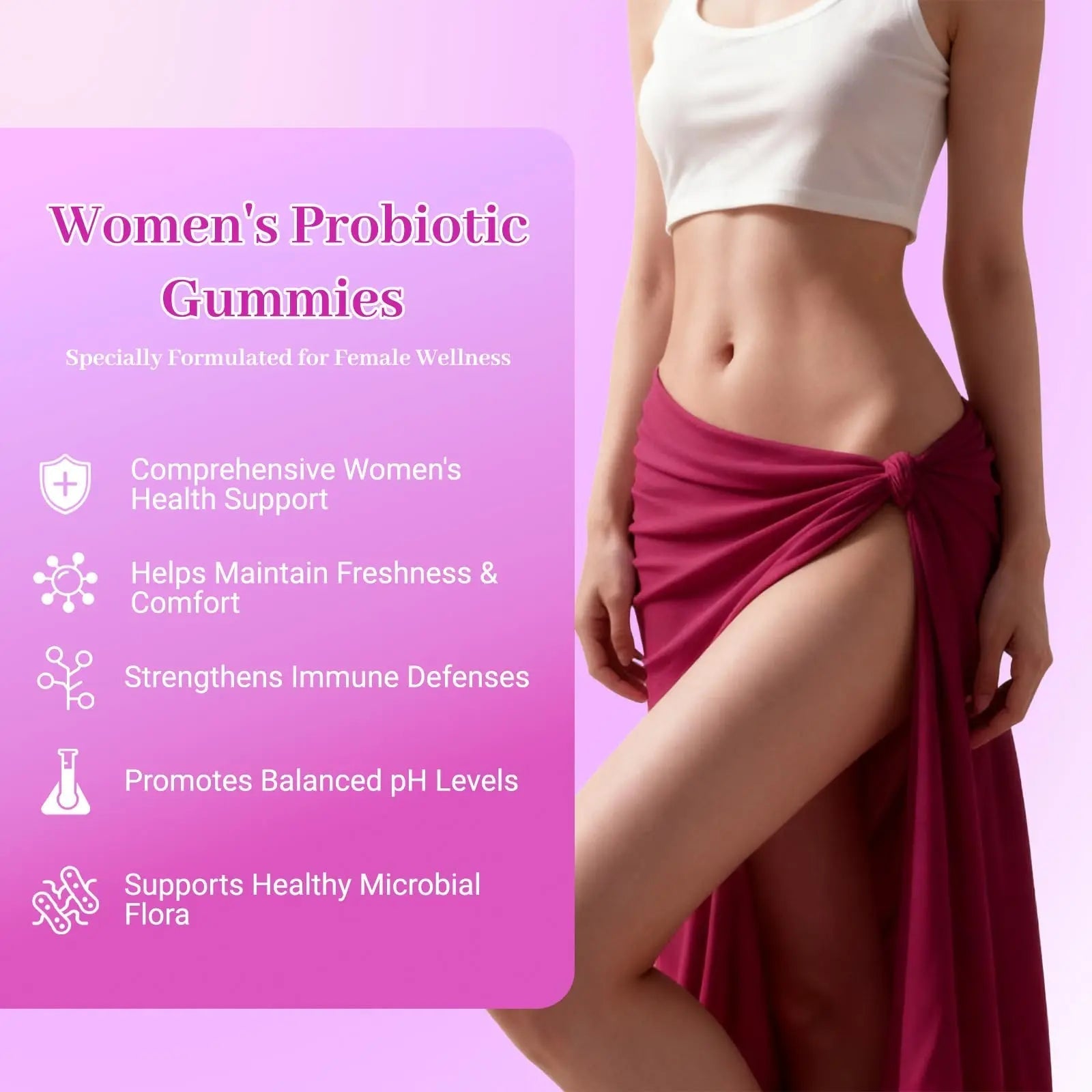 Le Tian Xian Her Juicy Feminine Probiotics Gummies for Women with Slippery Elm, Prebiotics & Lactobacillus - for pH Balance & Digestive Health, Tropical Pineapple Flavor, 60 Count - TrustMedUSA