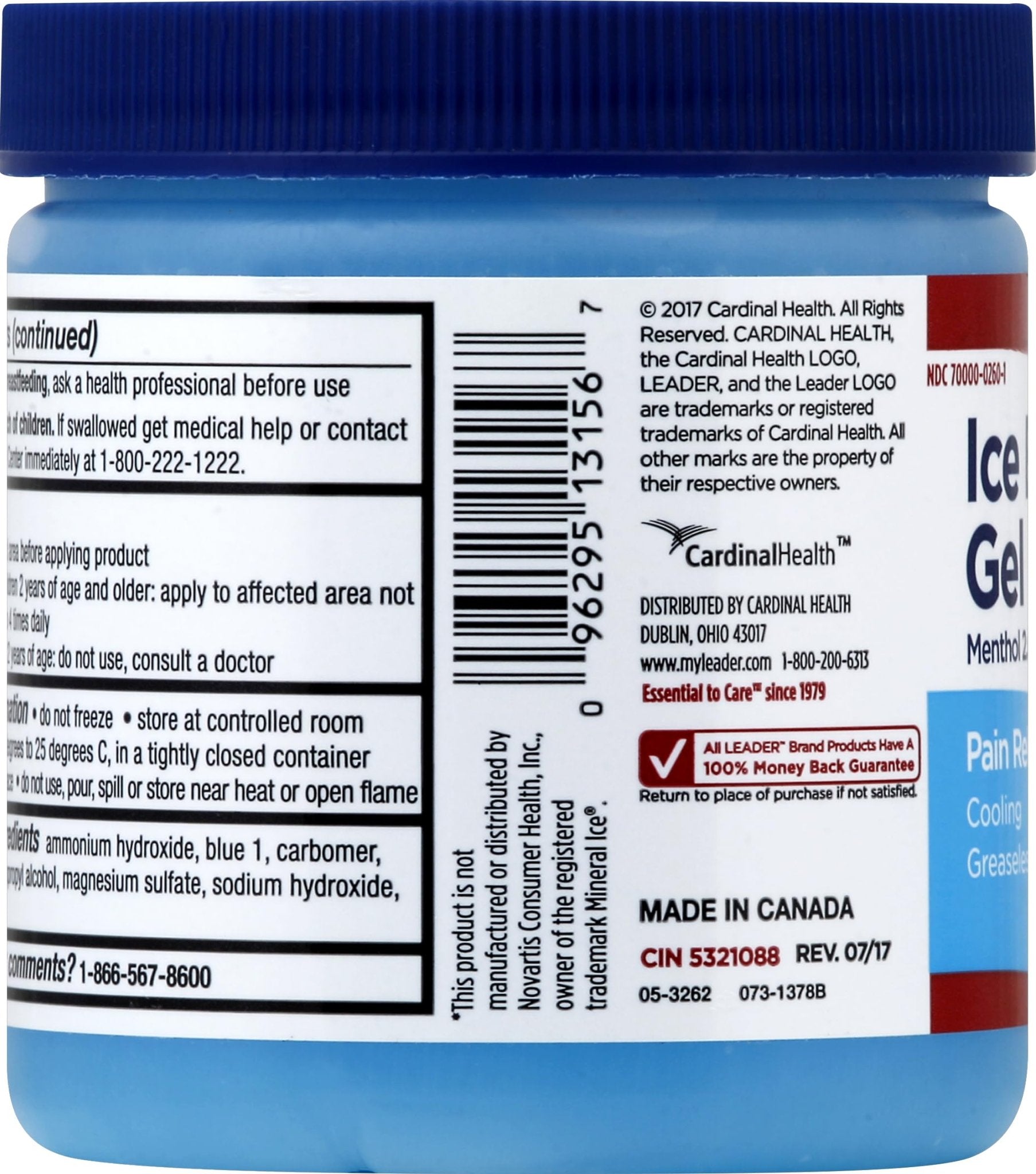 LEADER Ice Blue Gel Pain Relieving Greaseless Fast-Acting Topical Analgesic Cooling Therapy Muscle Joint Long-Lasting Relief Backache Arthritis Sports Injuries soothes Aches 8oz. Each (Pack of 5) - TrustMedUSA