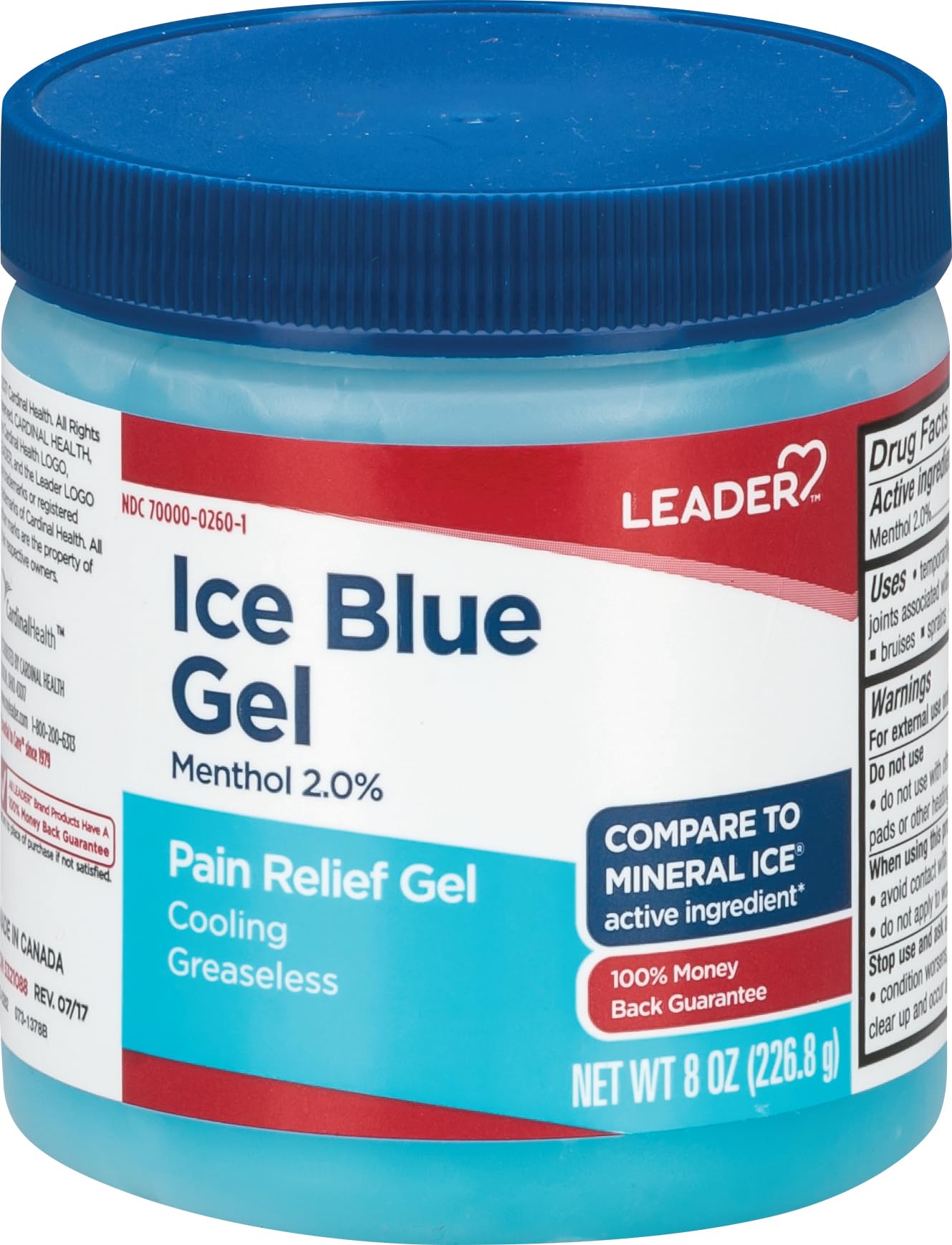Leader Mineral Ice Blue Gel, Menthol 2%, Pain Relief Gel, Topical Analgesic, for Muscle Pain, Backache, Arthritis & Sport Injuries, for Adults and Kids 2+, Compare to Mineral Ice, 8 oz - TrustMedUSA