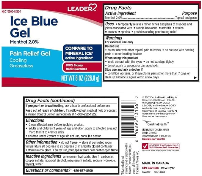 Leader Mineral Ice Blue Gel, Menthol 2%, Pain Relief Gel, Topical Analgesic, for Muscle Pain, Backache, Arthritis & Sport Injuries, for Adults and Kids 2+, Compare to Mineral Ice, 8 oz - TrustMedUSA