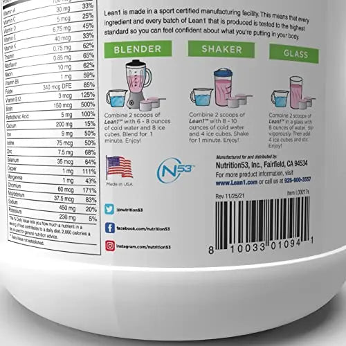 Lean1 Strawberry, 15 Serving tub, Fat Burning Meal Replacement by Nutrition53 - TrustMedUSA