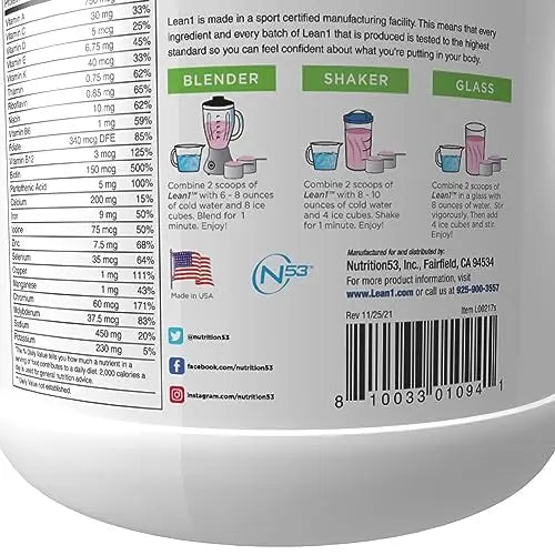 Lean1 Strawberry, 15 Serving tub, Fat Burning Meal Replacement by Nutrition53 - TrustMedUSA