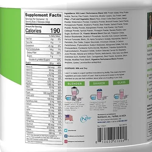 Lean1 Strawberry, 15 Serving tub, Fat Burning Meal Replacement by Nutrition53 - TrustMedUSA