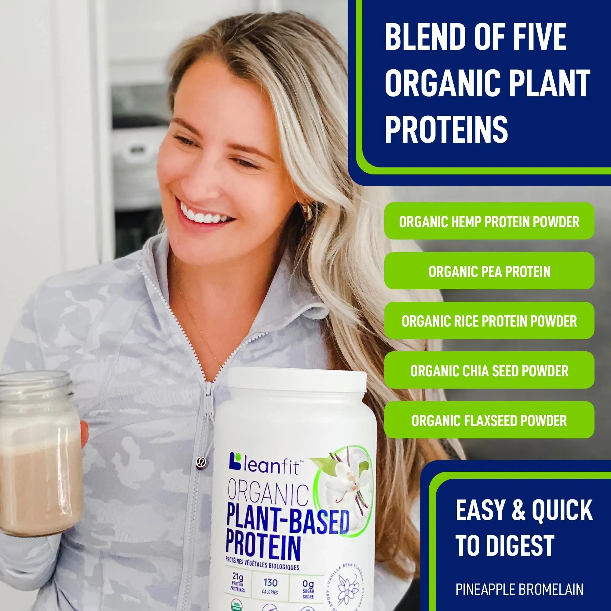 LeanFit Organic Plant-Based Protein, Natural Vanilla Flavor, 21g Vegan Protein, 19 Servings - TrustMedUSA