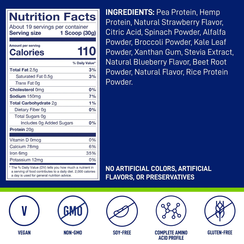 LeanFit Plant-Based Protein & Greens, Natural Berry, 20g Protein, 19 Servings, 1.25 Pound - TrustMedUSA