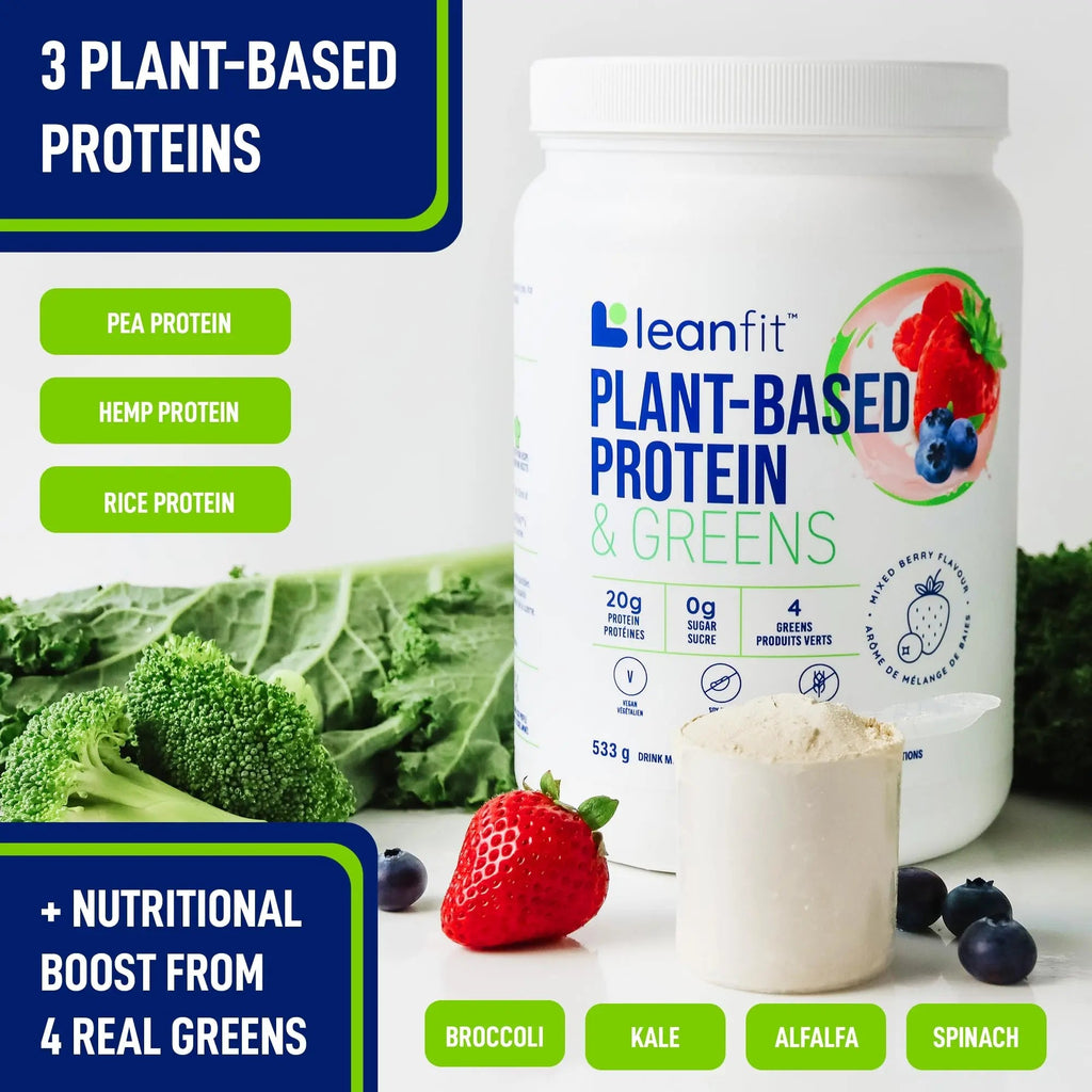 LeanFit Plant-Based Protein & Greens, Natural Berry, 20g Protein, 19 Servings, 1.25 Pound - TrustMedUSA
