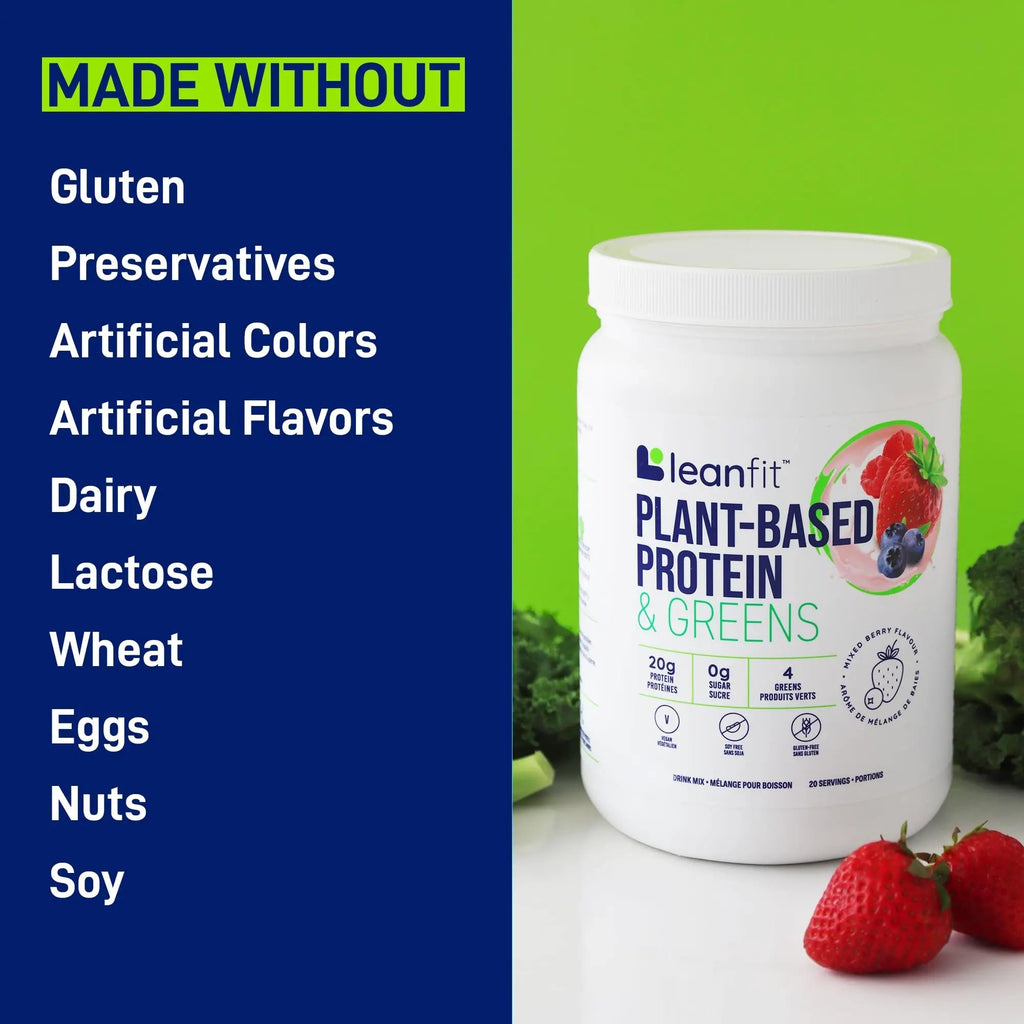 LeanFit Plant-Based Protein & Greens, Natural Berry, 20g Protein, 19 Servings, 1.25 Pound - TrustMedUSA