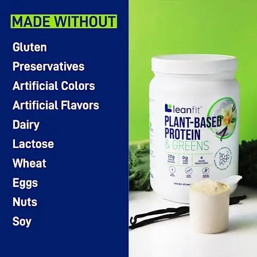 LeanFit Plant-Based Protein & Greens Natural Vanilla – 20g Plant Protein + 4 Leafy Greens - TrustMedUSA