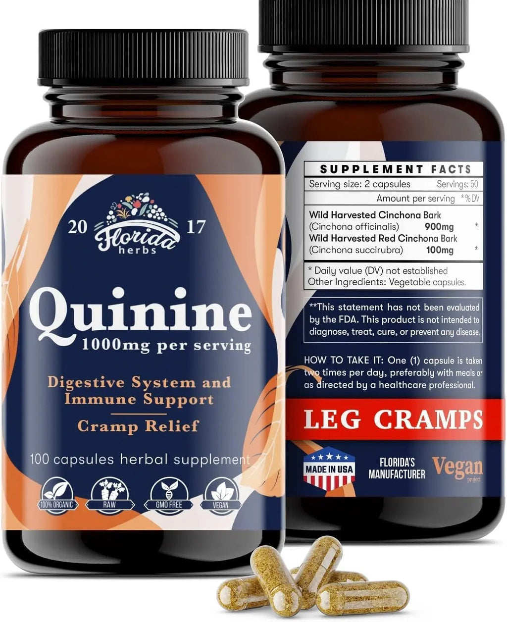 Leg Cramps Support Organic Pills - 1000 mg - Quinine Tablets for Cramp Defense - TrustMedUSA