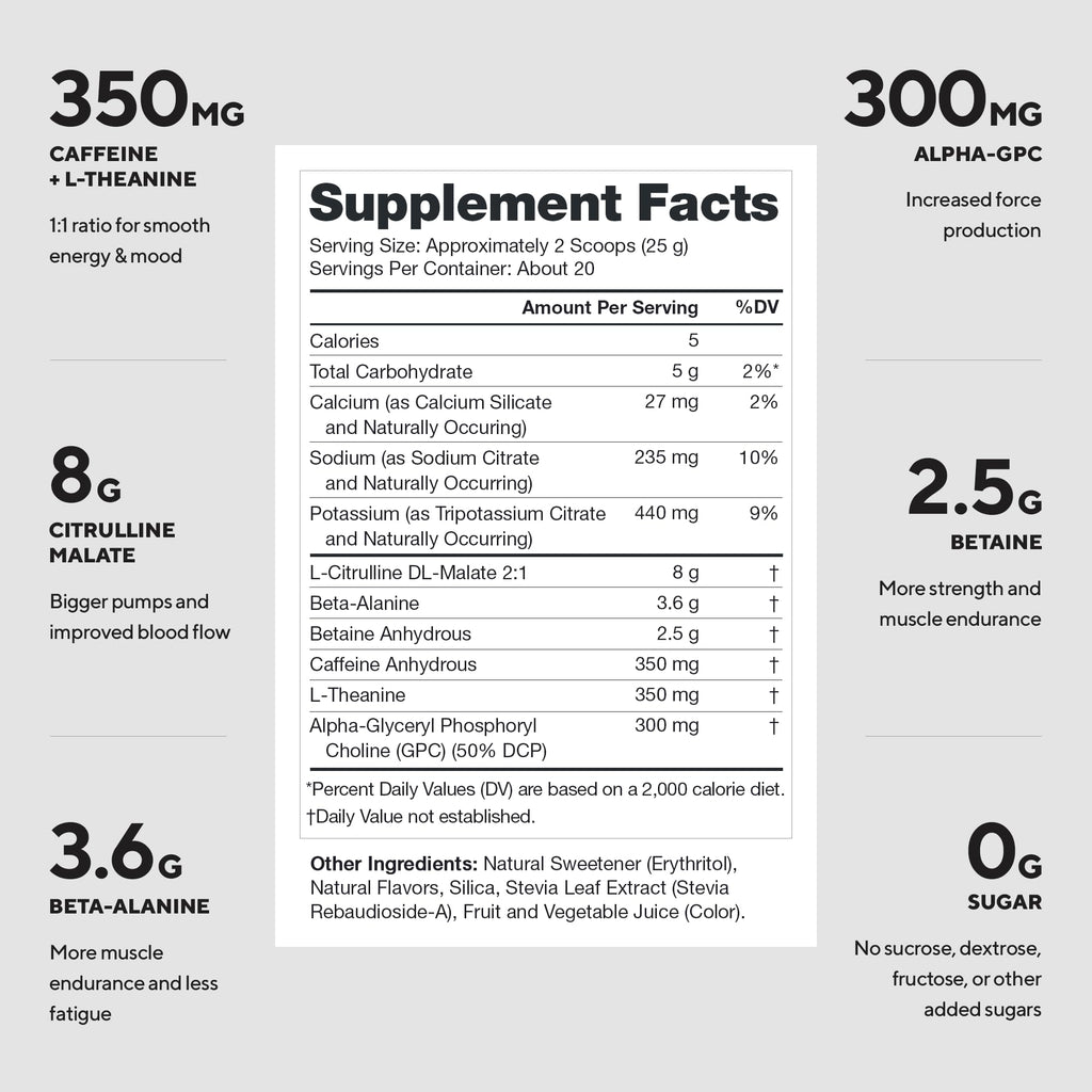 LEGION Pulse Pre Workout Supplement - All Natural Nitric Oxide Preworkout Drink to Boost Energy, Creatine Free, Naturally Sweetened, Beta Alanine, Citrulline, Alpha GPC (Fruit Punch) - Maple Wellness Supplements