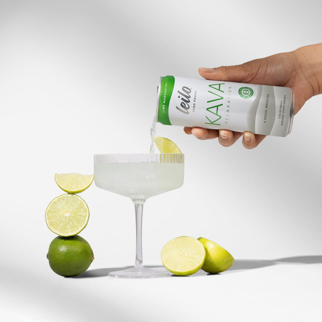 Leilo | Kava Powered Lime Margarita Mocktail Drink | Sugar-Free & Non-Alc Functional Relaxation Support | 12 fl oz Cans (Pack of 12) - Maple Wellness Supplements