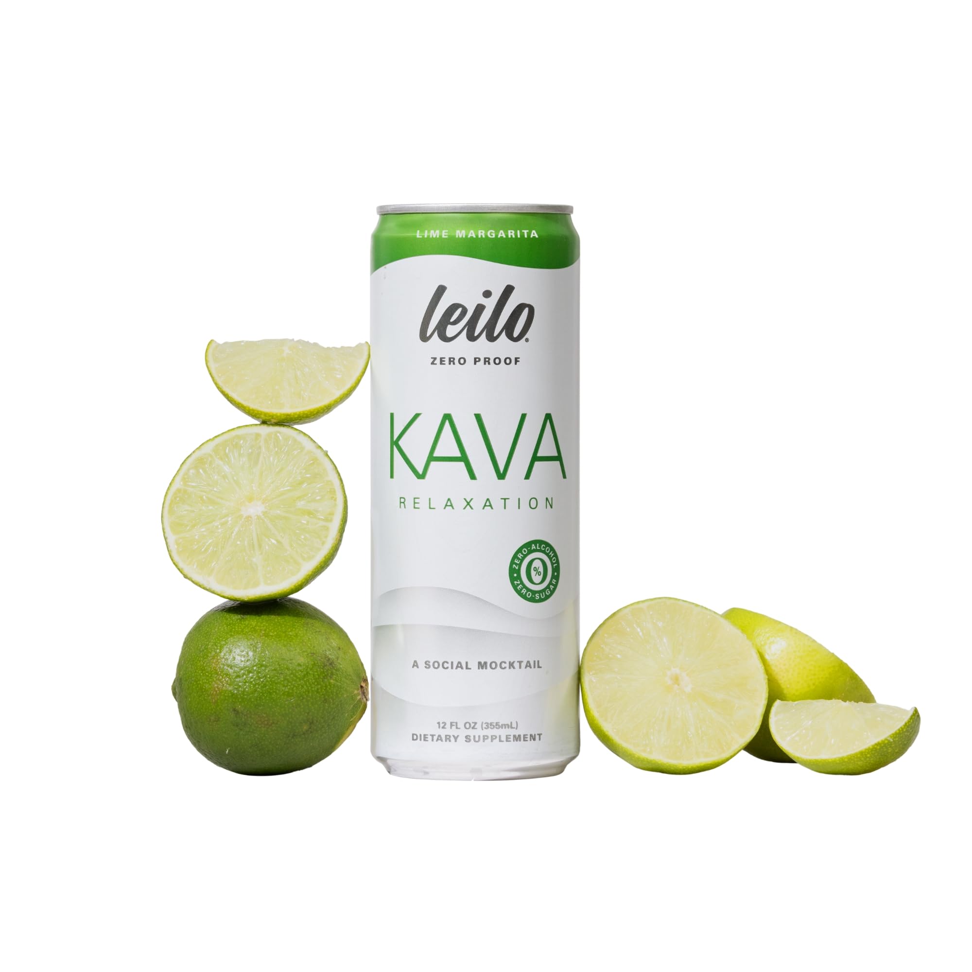 Leilo | Kava Powered Lime Margarita Mocktail Drink | Sugar-Free & Non-Alc Functional Relaxation Support | 12 fl oz Cans (Pack of 12) - Maple Wellness Supplements
