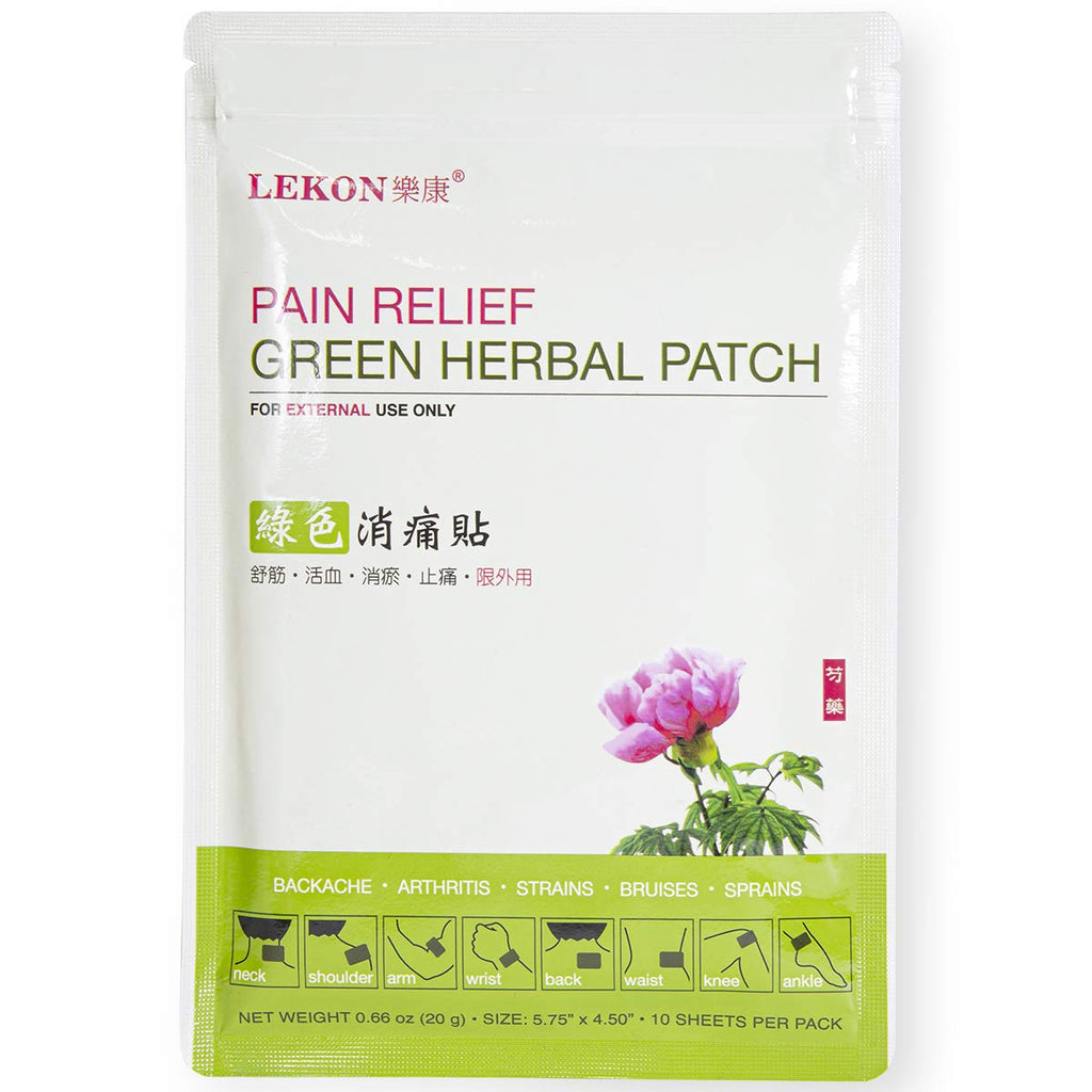 LEKON - Pain Relief Green Herbal Patch 10 Sheets Per Pack - Regular Size 5.75 in x 4.5 in - TrustMedUSA