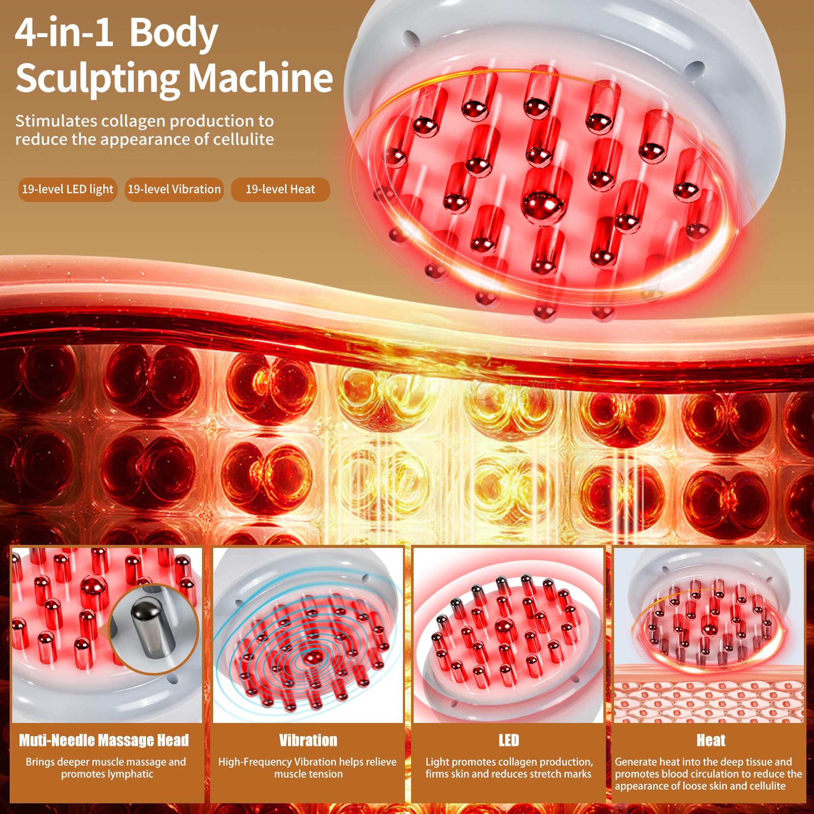 lemonforts Lymphatic Drainage Massager – Portable Cellulite Massage Tool with 19 Intensity Levels for Relaxing Neck, Legs, Arms & Belly - Maple Wellness Supplements