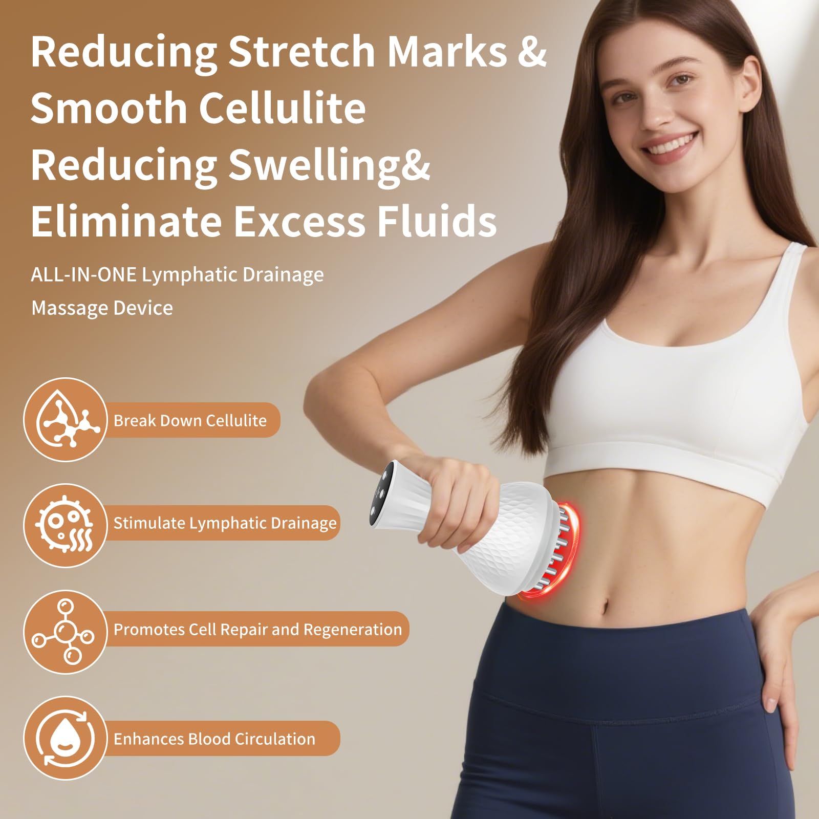lemonforts Lymphatic Drainage Massager – Portable Cellulite Massage Tool with 19 Intensity Levels for Relaxing Neck, Legs, Arms & Belly - Maple Wellness Supplements
