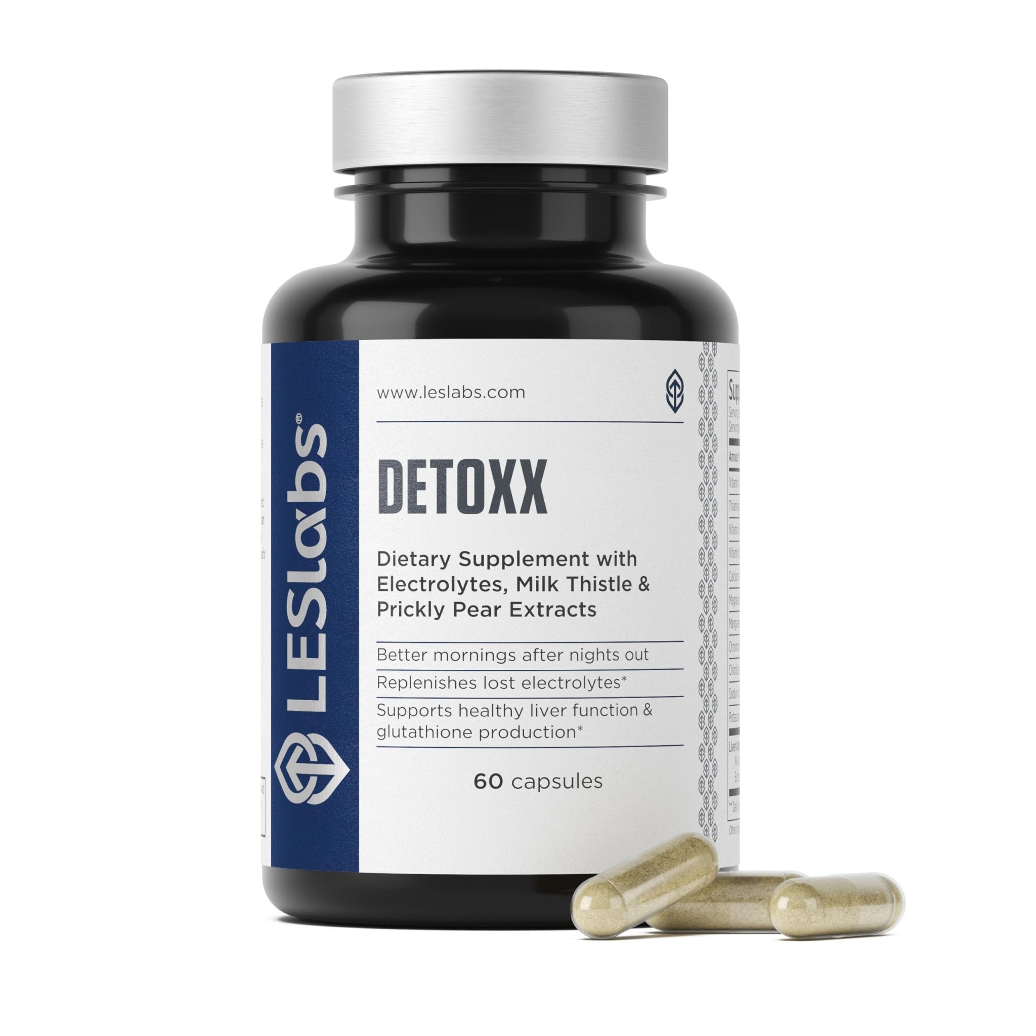 LES Labs DeToxx – Better Mornings & Recovery, Liver Support, Electrolyte Replenishment & Glutathione Support – Prickly Pear, Milk Thistle & NAC – Non-GMO Supplement – 60 Capsules - Maple Wellness Supplements