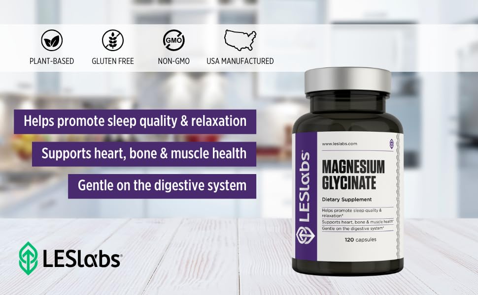 LES Labs Magnesium Glycinate – Supports Restful Sleep, Heart Health, Stress Relief, Metabolism, Nerve & Muscle Function, Gentle on The Digestive System – Non-GMO Supplement – 120 Capsules - TrustMedUSA