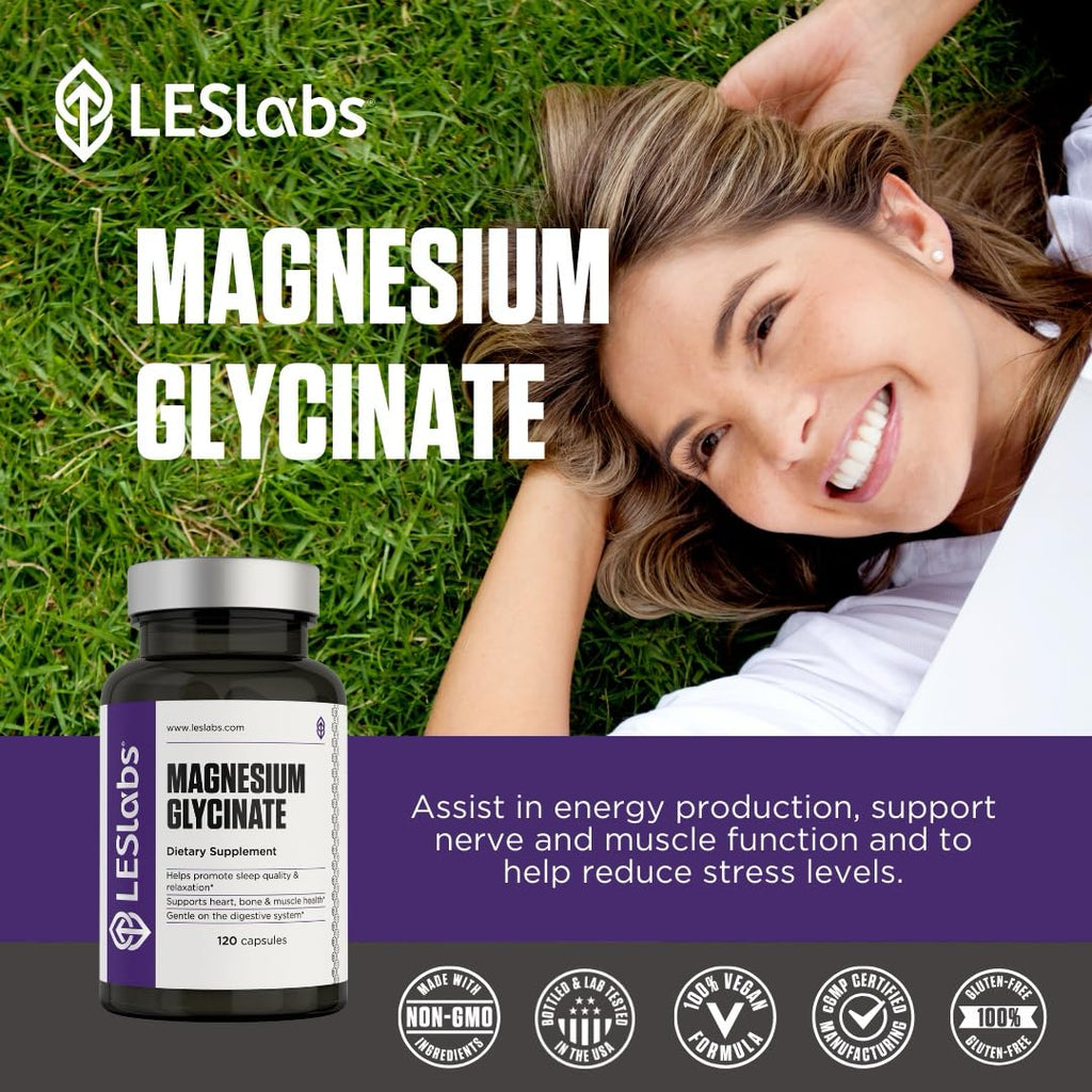 LES Labs Magnesium Glycinate – Supports Restful Sleep, Heart Health, Stress Relief, Metabolism, Nerve & Muscle Function, Gentle on The Digestive System – Non-GMO Supplement – 120 Capsules - TrustMedUSA