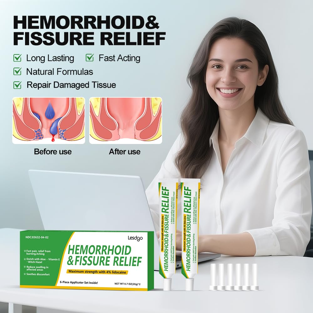 Lesdgo Hemorrhoidal Ointment(2 Pack),Hemorrhoid and Fissure Cream Witch Hazel Maximum Strength Pain Relief,for Itching and Swelling - TrustMedUSA