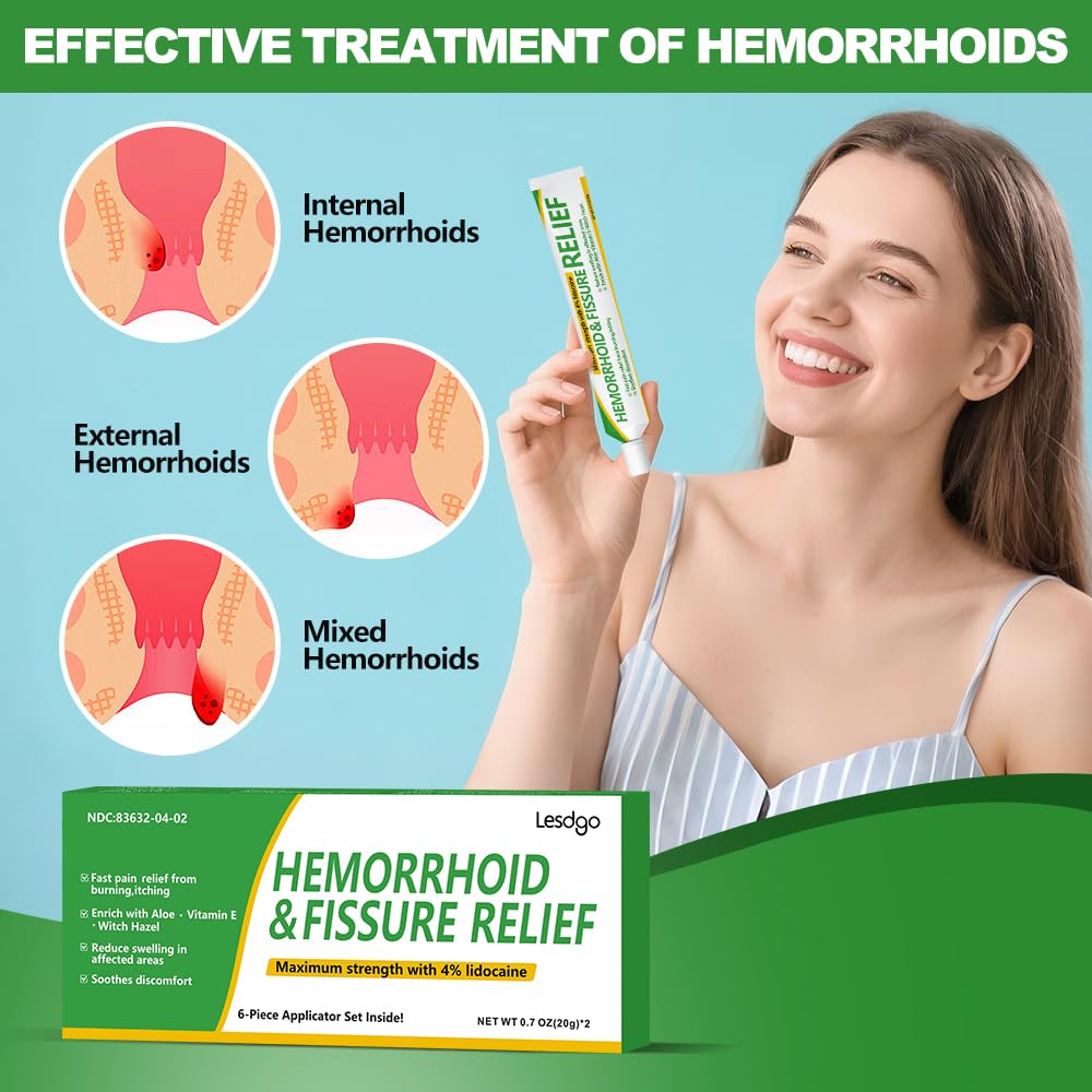 Lesdgo Hemorrhoidal Ointment(2 Pack),Hemorrhoid and Fissure Cream Witch Hazel Maximum Strength Pain Relief,for Itching and Swelling - TrustMedUSA