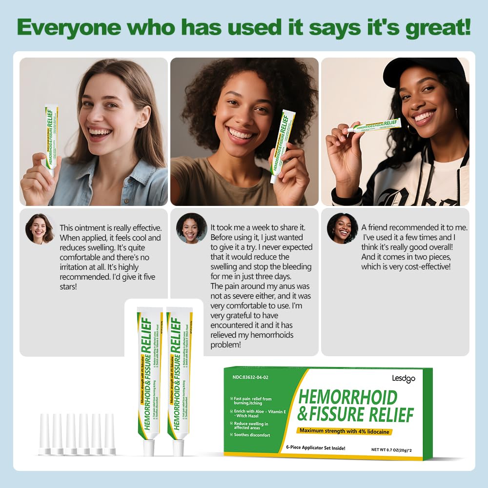 Lesdgo Hemorrhoidal Ointment(2 Pack),Hemorrhoid and Fissure Cream Witch Hazel Maximum Strength Pain Relief,for Itching and Swelling - TrustMedUSA