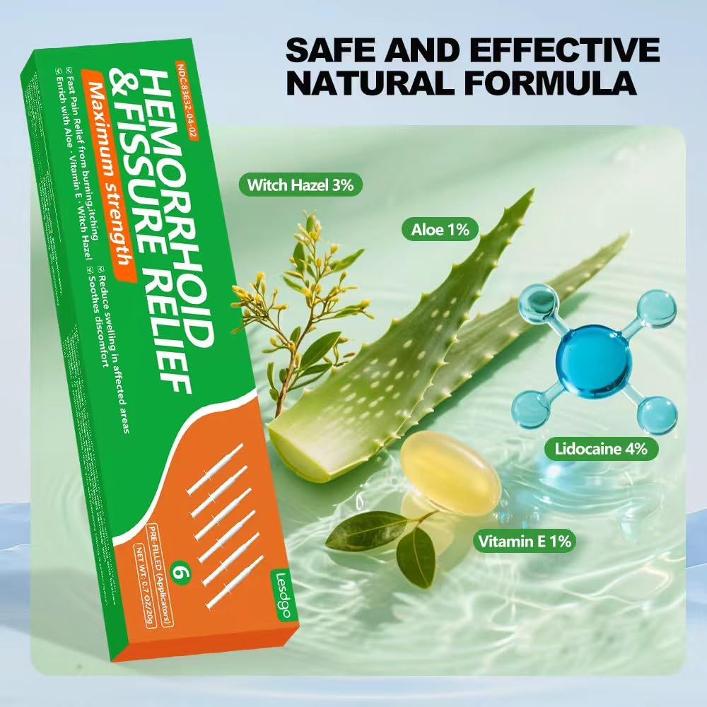 Lesdgo Hemorrhoidal Ointment(6 Pre-Filled),Hemorrhoid and Fissure Cream Witch Hazel Maximum Strength Pain Relief,for Itching and Swelling - TrustMedUSA