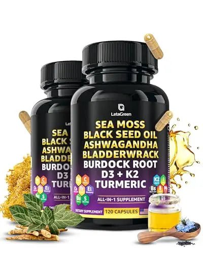 LetaGreen Irish Sea Moss Capsules – 120 Wildcrafted Sea Moss Pills with Black Seed Oil - TrustMedUSA