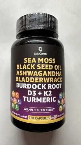 LetaGreen Irish Sea Moss Capsules – 120 Wildcrafted Sea Moss Pills with Black Seed Oil - TrustMedUSA