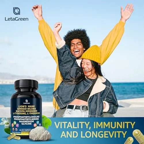 LetaGreen Organic Lions Mane Supplement Capsules - 120 Real Mushrooms Lion's Mane - TrustMedUSA