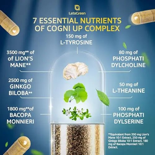 LetaGreen Organic Lions Mane Supplement Capsules - 120 Real Mushrooms Lion's Mane - TrustMedUSA