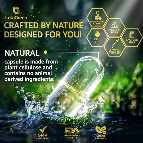 LetaGreen Organic Lions Mane Supplement Capsules - 120 Real Mushrooms Lion's Mane - TrustMedUSA