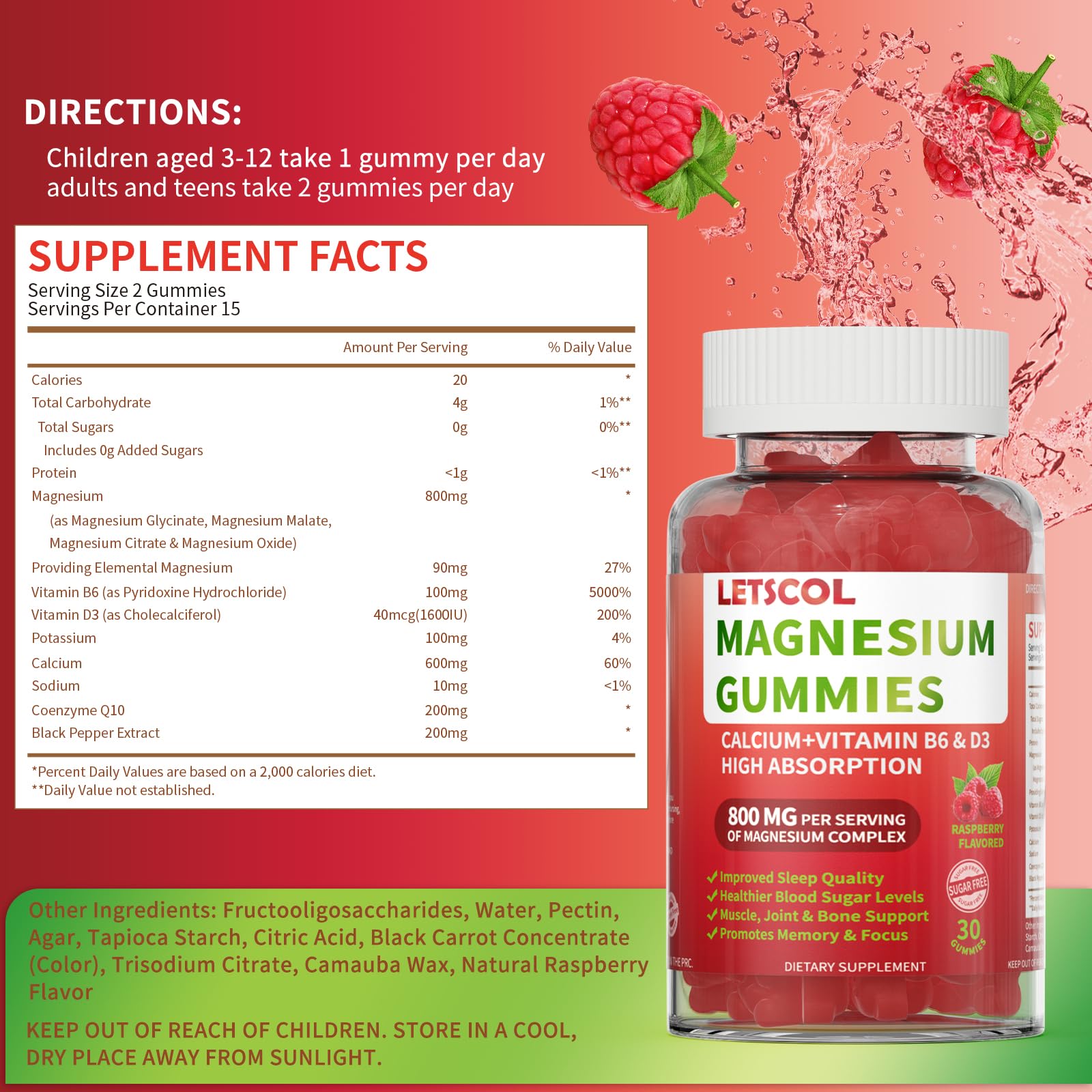 LETSCOL Magnesium Glycinate Gummies 800mg Per Serving, Sugar Free Magnesium Supplement with Magnesium Malate, Calcium, Vitamin D3, B6, CoQ10 for Calm Support & Zzz for Adults Kids - TrustMedUSA