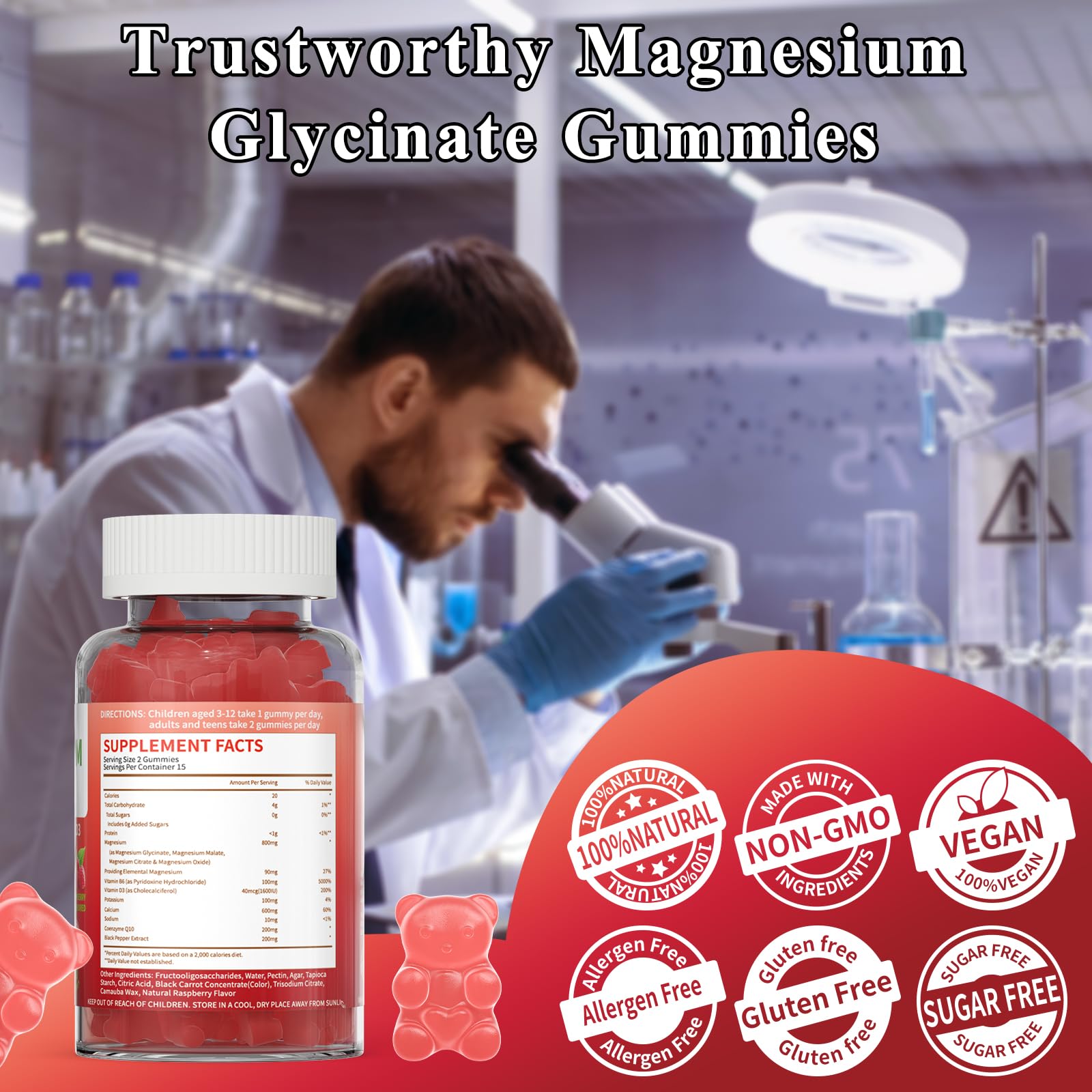 LETSCOL Magnesium Glycinate Gummies 800mg Per Serving, Sugar Free Magnesium Supplement with Magnesium Malate, Calcium, Vitamin D3, B6, CoQ10 for Calm Support & Zzz for Adults Kids - TrustMedUSA