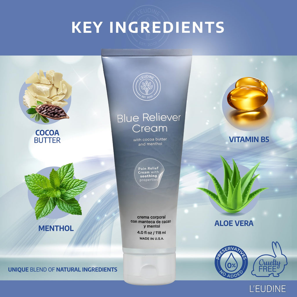 L'EUDINE Blue Reliever Cream – Joint and Muscle Therapy, Body Cream with Cocoa Butter and Menthol - TrustMedUSA