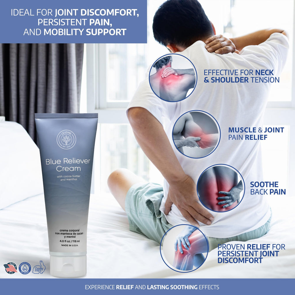 L'EUDINE Blue Reliever Cream – Joint and Muscle Therapy, Body Cream with Cocoa Butter and Menthol - TrustMedUSA