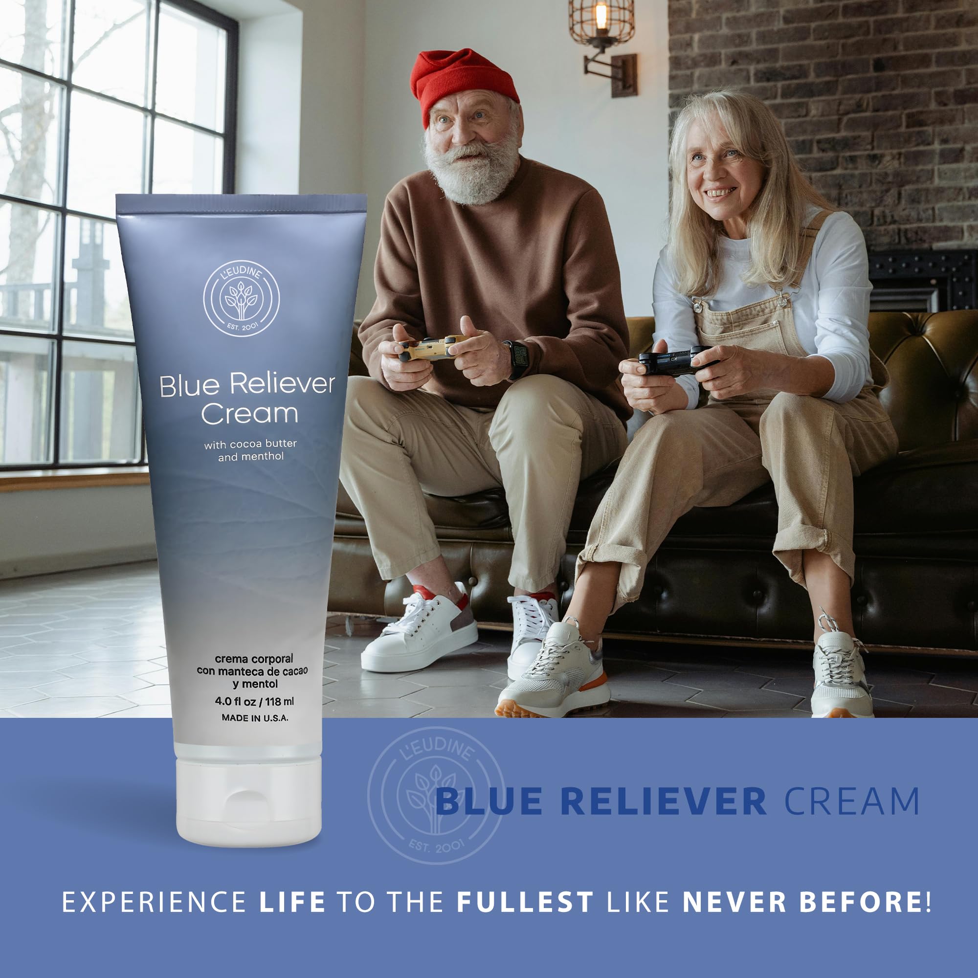 L'EUDINE Blue Reliever Cream – Joint and Muscle Therapy, Body Cream with Cocoa Butter and Menthol - TrustMedUSA