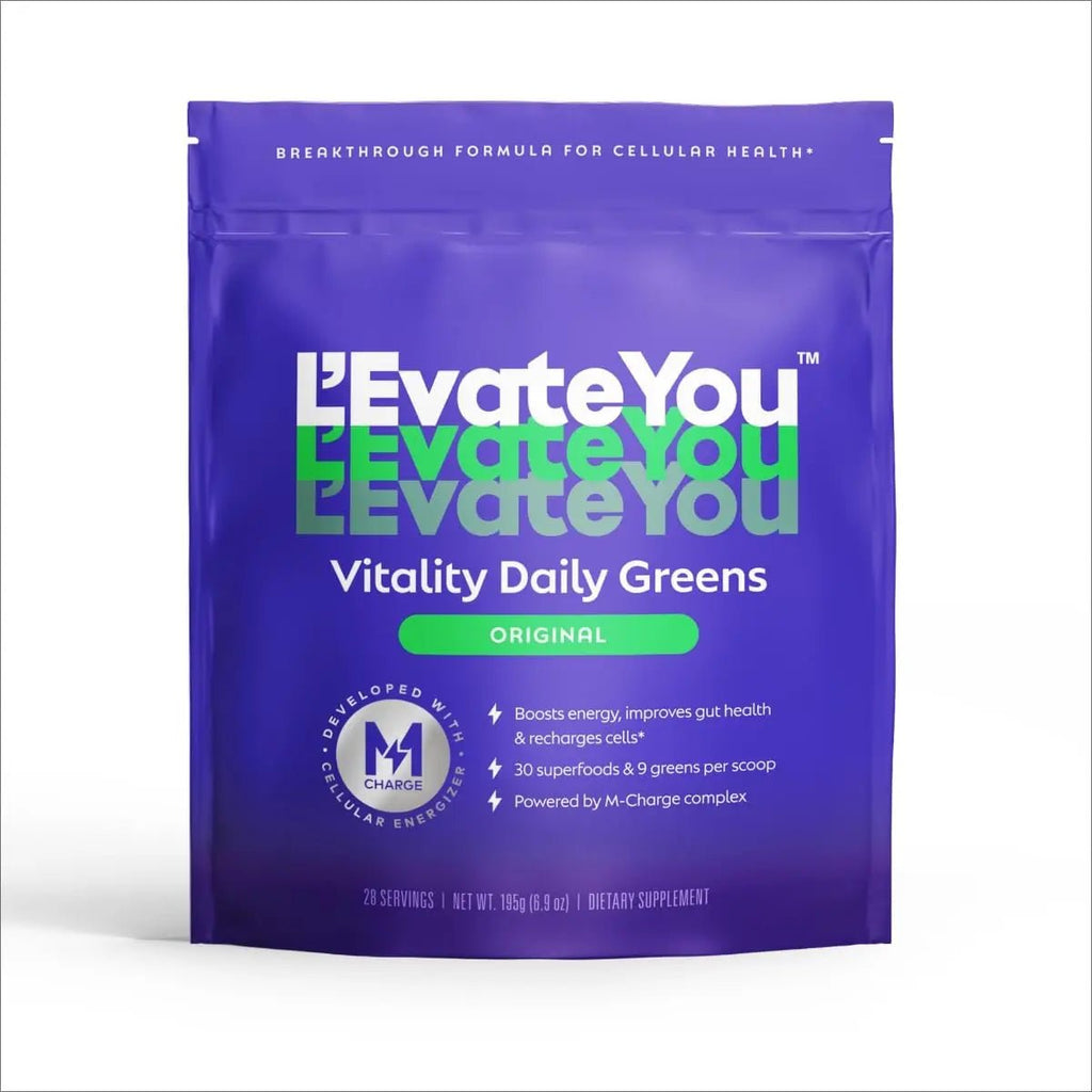 L'Evate You Vitality Daily Greens Powder (28 Servings) 30 Superfoods, 9 Greens - for a Cellular Energy Boost, Powered by M-Charge Complex for All Day Energy (Original) - TrustMedUSA