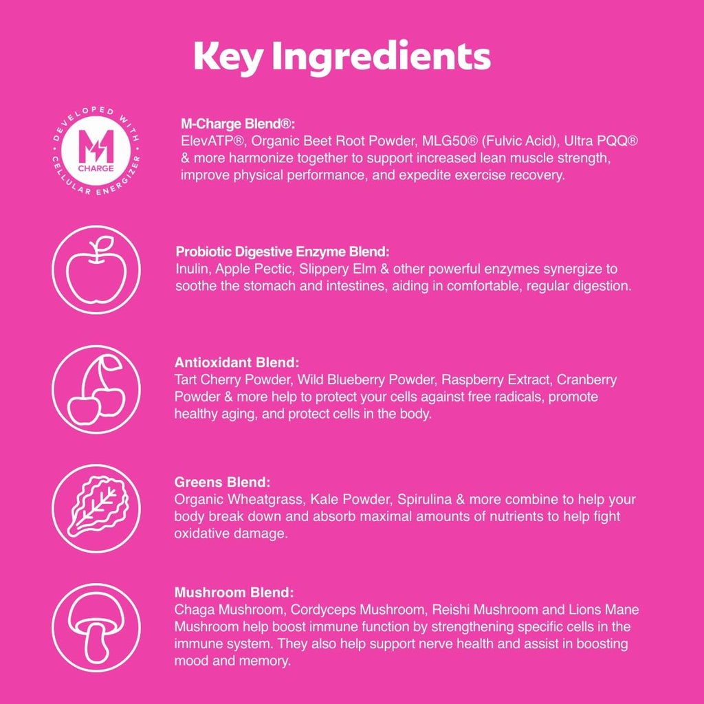 L'Evate You Vitality Daily Greens Powder (28 Servings) 30 Superfoods, 9 Greens - for a Cellular Energy Boost, Powered by M-Charge Complex for All Day Energy (Tart Cherry) - TrustMedUSA